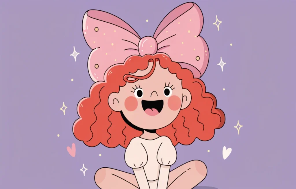 Cute girl with oversized pink hair bow smiling, perfect for funny hair bow puns and Instagram captions