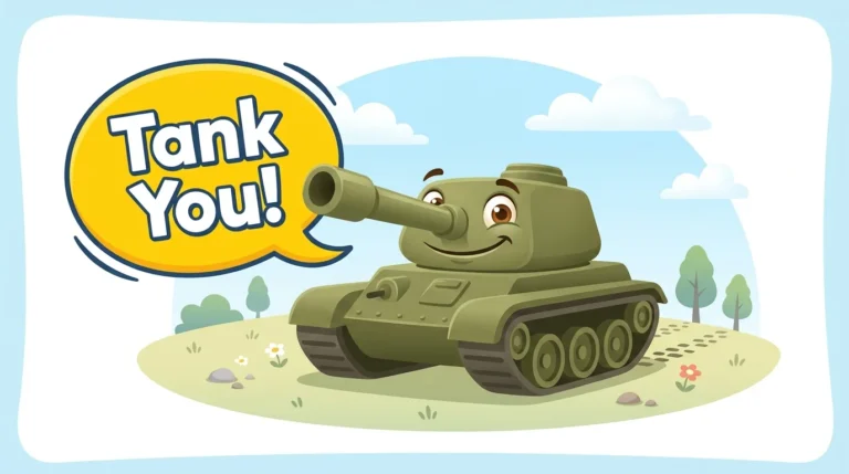 Funny tank puns collection — cartoon military tank laughing with pun speech bubble